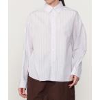 ショッピングジムフレックス ブラウス シャツ Gymphlex | コットンストライプ ショートボタンダウン長袖シャツ PINK WOMEN レディース