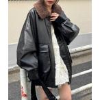 ブルゾン アウター ボア付きフェイクレザージャケット レディース