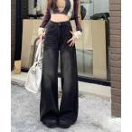 ジーンズ デニム デニムパンツ ヴィンテージライクセミワイドブラックデニム レディース