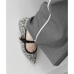 パンプス 「SUSTAINABLE」リボンベルトニットフラットパンプス