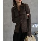 ニット セーター ホック付きポロ襟 ミックスニット レディース