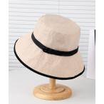 帽子 ハット ラインパイピング ペーパーストローハット レディース