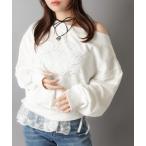 トレーナー スウェット 裏毛オフショルスウェット/ラインストーンロゴ レディース