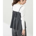 ブラウス シャツ 「セットアップ可・スタイルアップコーデ」ストライプバックレースアップキャミ レディース