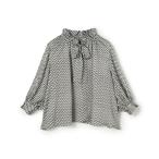 ブラウス シャツ ラグスクエアプリント フリルネックブラウス レディース
