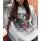 ショッピング柄 トレーナー スウェット 「新色追加25年秋冬新作」裏起毛キャット柄プルオーバー ルーズシルエット ビッグ スウェット レディース