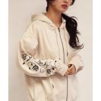 パーカー 裏起毛 カットスウェード 袖 薔薇刺繍 フルジップパーカー メンズ レディース