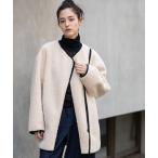 ノーカラーコート コート シープボアムートンライダースコート レディース
