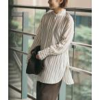 ショッピングバンド ブラウス シャツ リヨセルストライプバンドカラーシャツ レディース