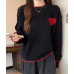 ショッピングハート ニット セーター 配色 ハート柄 ジャカード ニット プルオーバー レディース