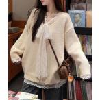 ショッピングレース ニット セーター Vネック レース リボン ニット プルオーバー レディース