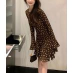 ワンピース 水玉パターン フレアシルエットミニ丈ワンピース