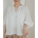 ブラウス シャツ リーフモチーフラメ刺繍ブラウス レディース