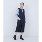 ショッピングミモレ丈 ジャンパースカート スリット入りクルーネックジャンパースカート