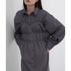 ショッピングバブ シャツワンピース 「選べるサイズ展開」ストライプビスチェ風シャツワンピース