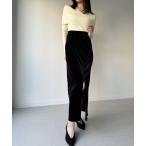 スカート カーブラインベロアスリットスカート