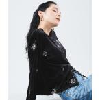 ショッピングカーデ カーディガン フラワーエンブロイダリー　ベロアカーデ レディース