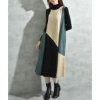 ショッピングマキシ ワンピース スエードカラーブロックワンピース