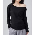 tシャツ ソリッドカラー ワンショルダー 長袖 カット トップス レディース