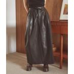スカート leather like belted long skirt /レザー調ベルテッドロングスカート