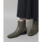 ブーツ スクエアトゥフラットブーツ レディース