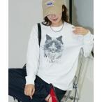 tシャツ PUBLUX/パブリュクス 手書き風 キャット プリント 箔ロゴ ロンT　限定展開 レディース