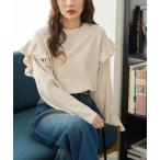 tシャツ 限定展開　ワッフル フリル 袖 ロング スリーブ プルオーバー レディース