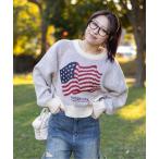 ニット セーター 「アメリカフラッグジャガード×メランジ風」レディース 短丈ニット トップス 秋冬 レディース