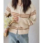 カーディガン フェザーニットボーダーカーディガン レディース