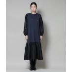 ショッピングnano ワンピース ハシゴレーススリーブ異素材コンビワンピース