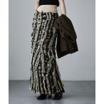 スカート Mixフリンジニットタイトスカート