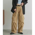 カーゴパンツ ベルト付き タックカーブカーゴパンツ レディース