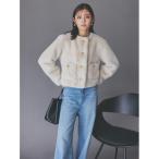 ショッピングショート ジャケット ノーカラージャケット 金釦クロップドファージャケット レディース