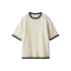 ニット セーター 配色ラインミドルゲージハーフスリーブニット レディース