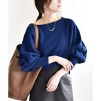 ニット セーター quaranciel_「手洗い可能」AQUA カシミヤ ミックス ボートネック ロングリブ パフ ニット レディース