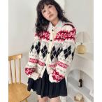 ショッピングアーガイル カーディガン アーガイルニットカーディガントップス レディース