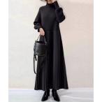 ワンピース ニットドッキングプリーツロングワンピース