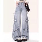  джинсы Denim Denim брюки боковой лента широкий Denim брюки женский 