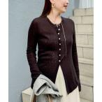 カーディガン カシミヤ混ガーゼ風リブクルーネックミディ丈カーディガン レディース