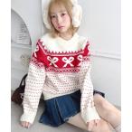 ショッピングノルディック ニット セーター リボンノルディックニットプルオーバー レディース