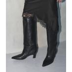 ブーツ GRISE5.5cmレザーポインテッドワイドシャフトロングブーツ レディース
