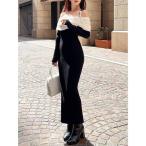 ワンピース 「骨格ストレート向け」バイカラーニットワンピース