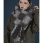 マフラー ストール バイカラーチェックモヘアタッチシャギーボリュームフリンジカラーマフラー レディース