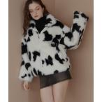 ブルゾン アウター カウ柄フェイクファーダブルジップジャケット レディース