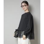tシャツ 裾レースコンビペプラムカットトップス レディース