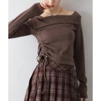 tシャツ サイドシャーリングオフショルトップス レディース