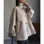 トレンチコート コート フェイクウールミドル丈トレンチコート レディース
