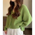 カーディガン フロントボタンリブ