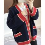 カーディガン 配色デザインニット