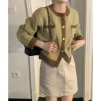 カーディガン バイカラートリミン